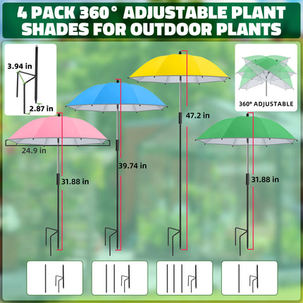 4 Pack 24.9" Plant Umbrellas for Outdoor Plants (Pink, Green, Light blue, Yellow)