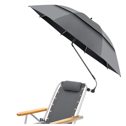48.6" Double Canopy Beach Umbrella with Clamp (Smoke, Chair Not Included)