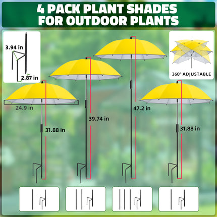 4 Pack 24.9" Plant Umbrellas for Outdoor Plants (Yellow)