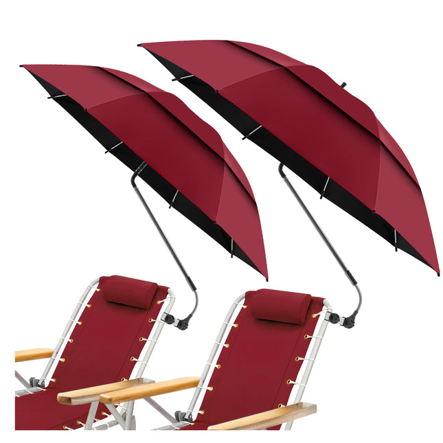 2 Pack 48.6" Double Canopy Umbrella with Clamp (Wine Red, Not Include Chair)