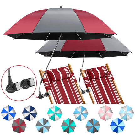 2 PACK Beach Umbrella with Clamp(Grey / Wine Red, Chair Not Included)
