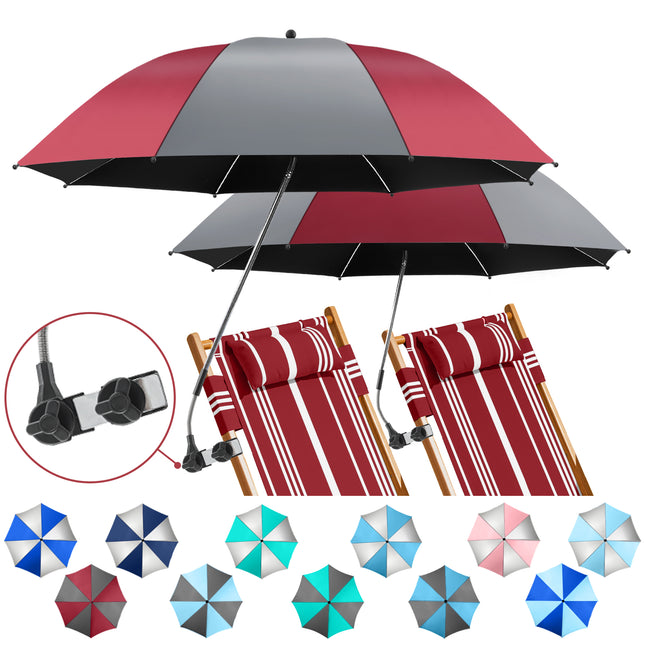 2 PACK Beach Umbrella with Clamp(Grey / Wine Red, Chair Not Included)