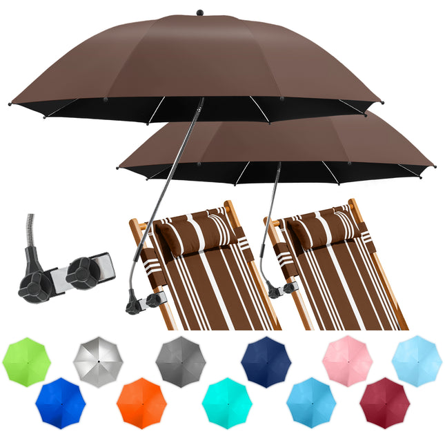2 PACK Beach Umbrella with Clamp(Coffee, Chair Not Included)