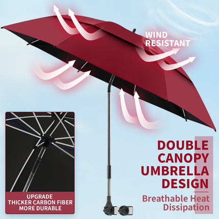 2 Pack 48.6" Double Canopy Umbrella with Clamp (Wine Red, Not Include Chair)