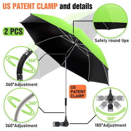 2 PACK Beach Umbrella with Clamp(Green, Chair Not Included)