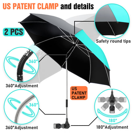 2 PACK Beach Umbrella with Clamp(Grey / Aque Sky, Chair Not Included)