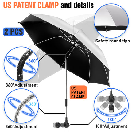 2 PACK Beach Umbrella with Clamp(Silvery, Chair Not Included)