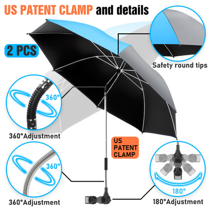 2 PACK Beach Umbrella with Clamp(Sky Blue / Grey, Chair Not Included)