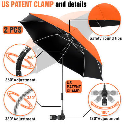 2 PACK Beach Umbrella with Clamp (Orange, Chair Not Included)