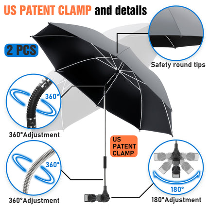 2 PACK Beach Umbrella with Clamp (Grey, Chair Not Included)