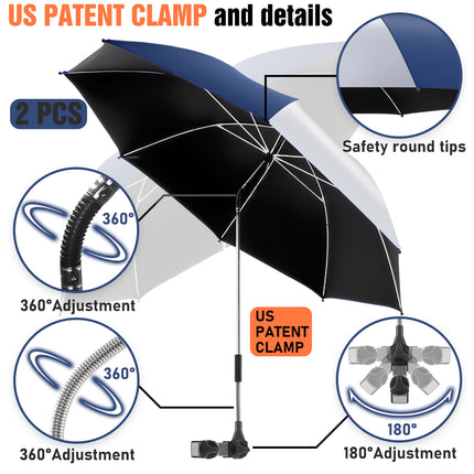 2 PACK Beach Umbrella with Clamp(Ink Blue / Silvery, Chair Not Included)