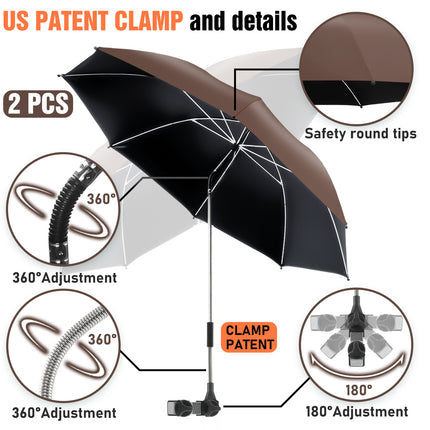 2 PACK Beach Umbrella with Clamp(Coffee, Chair Not Included)
