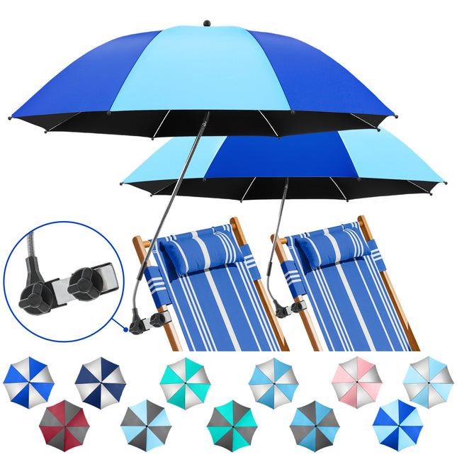 2 PACK Beach Umbrella with Clamp (Blue / Light Blue, Chair Not Included)