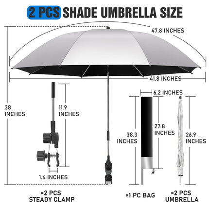2 PACK Beach Umbrella with Clamp(Silvery, Chair Not Included)