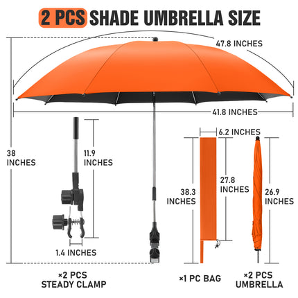 2 PACK Beach Umbrella with Clamp (Orange, Chair Not Included)