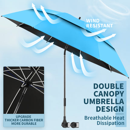 2 Pack 48.6" Double Canopy Umbrella with Clamp (Sky Blue, Not Include Chair)