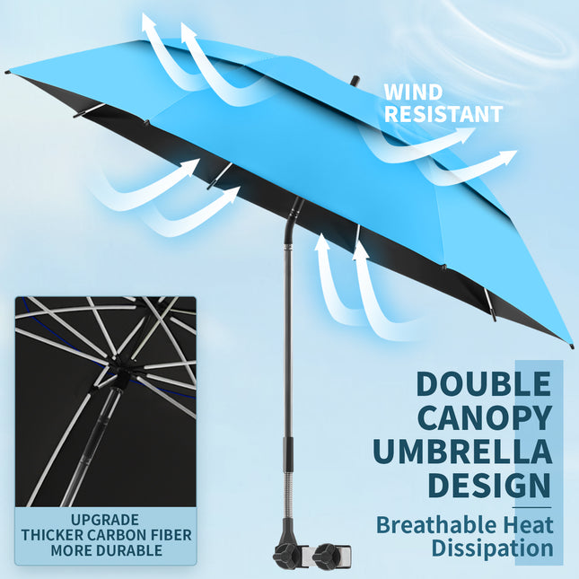 2 Pack 48.6" Double Canopy Umbrella with Clamp (Sky Blue, Not Include Chair)