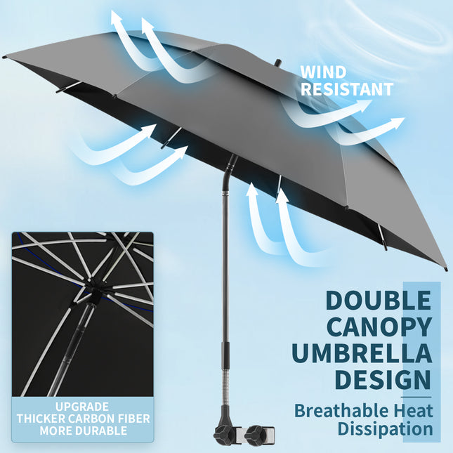 2 Pack 48.6" Double Canopy Umbrella with Clamp (Grey, Not Include Chair)