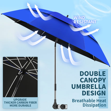2 Pack 48.6" Double Canopy Umbrella with Clamp (Blue, Not Include Chair)