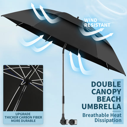 2 Pack 48.6" Double Canopy Umbrella with Clamp (Black, Not Include Chair)