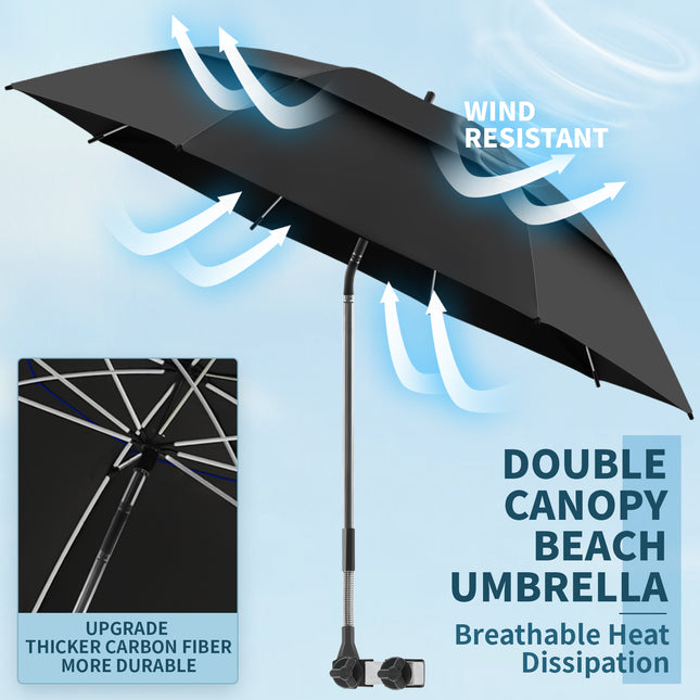 2 Pack 48.6" Double Canopy Umbrella with Clamp (Black, Not Include Chair)