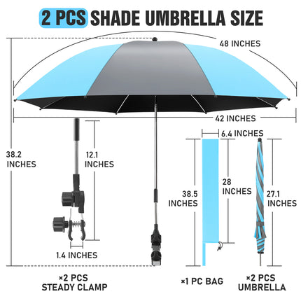 2 PACK Beach Umbrella with Clamp(Light Blue / Grey, Chair Not Included)