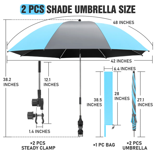 2 PACK Beach Umbrella with Clamp(Light Blue / Grey, Chair Not Included)