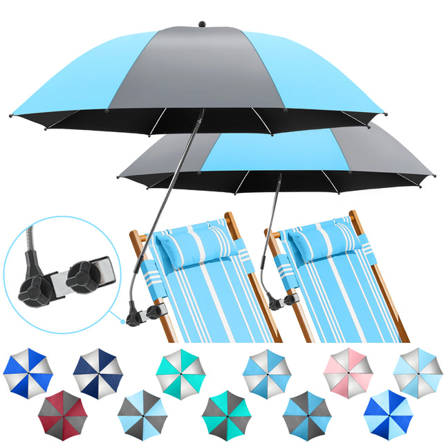2 PACK Beach Umbrella with Clamp(Light Blue / Grey, Chair Not Included)