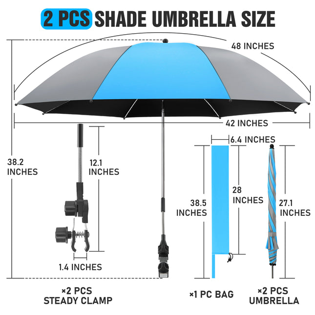 2 PACK Beach Umbrella with Clamp(Sky Blue / Grey, Chair Not Included)
