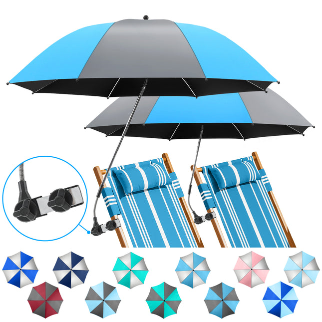 2 PACK Beach Umbrella with Clamp(Sky Blue / Grey, Chair Not Included)