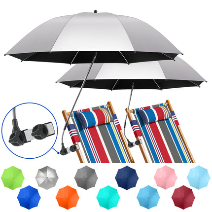 2 PACK Beach Umbrella with Clamp(Silvery, Chair Not Included)
