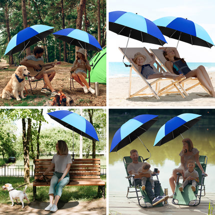 2 PACK Beach Umbrella with Clamp, 360 ° Adjustable Umbrellas for Chair, UPF50+ (Blue / Light Blue, Chair Not Included)