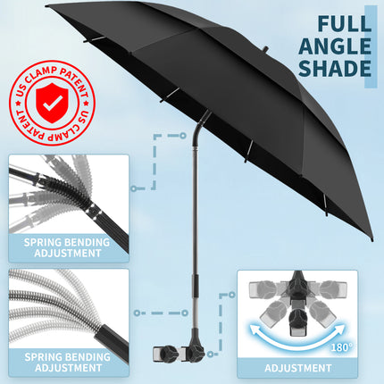 2 Pack 48.6" Double Canopy Umbrella with Clamp (Black, Not Include Chair)