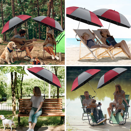 2 PACK Beach Umbrella with Clamp(Grey / Wine Red, Chair Not Included)