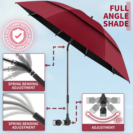 2 Pack 48.6" Double Canopy Umbrella with Clamp (Wine Red, Not Include Chair)