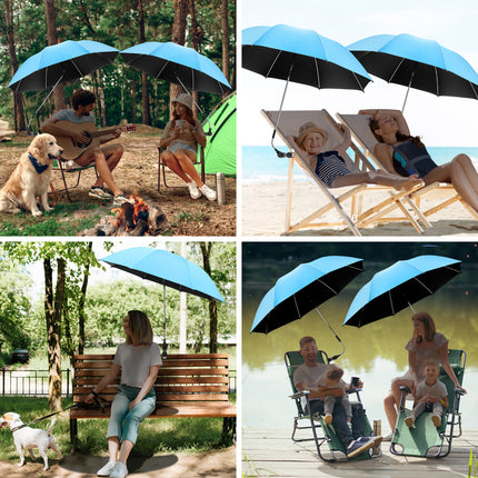 2 PACK Beach Umbrella with Clamp, 360 ° Adjustable Umbrellas for Chair, UPF50+  (Light Blue, Chair Not Included)