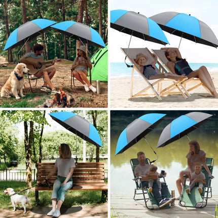 2 PACK Beach Umbrella with Clamp(Sky Blue / Grey, Chair Not Included)