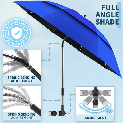 2 Pack 48.6" Double Canopy Umbrella with Clamp (Blue, Not Include Chair)