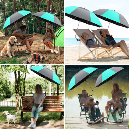 2 PACK Beach Umbrella with Clamp(Grey / Aque Sky, Chair Not Included)