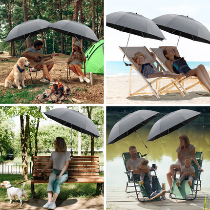 2 PACK Beach Umbrella with Clamp (Grey, Chair Not Included)