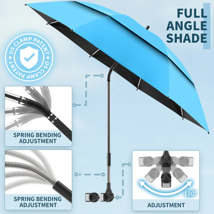 2 Pack 48.6" Double Canopy Umbrella with Clamp (Sky Blue, Not Include Chair)