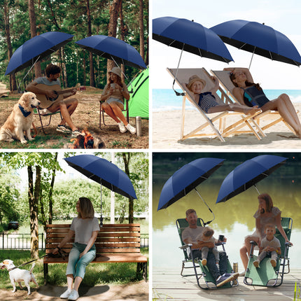 2 PACK Beach Umbrella with Clamp, 360 ° Adjustable Umbrellas for Chair, UPF50+ (Ink Blue, Chair Not Included)