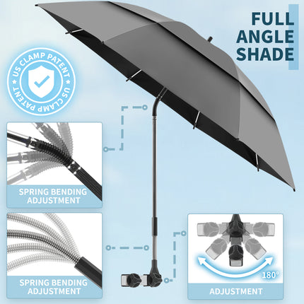 2 Pack 48.6" Double Canopy Umbrella with Clamp (Grey, Not Include Chair)