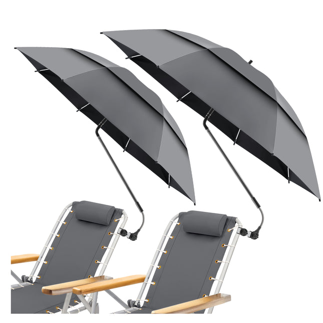 2 Pack 48.6" Double Canopy Umbrella with Clamp (Grey, Not Include Chair)