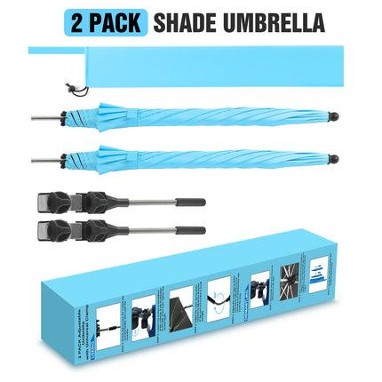 2 PACK Beach Umbrella with Clamp, 360 ° Adjustable Umbrellas for Chair, UPF50+  (Light Blue, Chair Not Included)