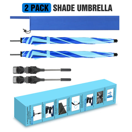 2 PACK Beach Umbrella with Clamp, 360 ° Adjustable Umbrellas for Chair, UPF50+ (Blue / Light Blue, Chair Not Included)