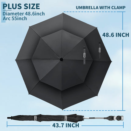 2 Pack 48.6" Double Canopy Umbrella with Clamp (Black, Not Include Chair)
