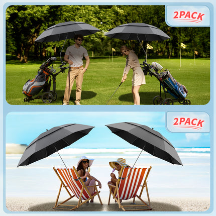 2 Pack 48.6" Double Canopy Umbrella with Clamp (Grey, Not Include Chair)