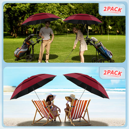 2 Pack 48.6" Double Canopy Umbrella with Clamp (Wine Red, Not Include Chair)