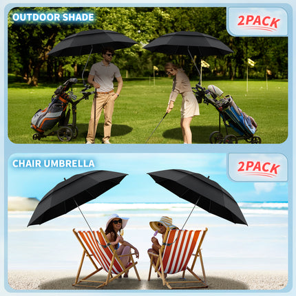 2 Pack 48.6" Double Canopy Umbrella with Clamp (Black, Not Include Chair)